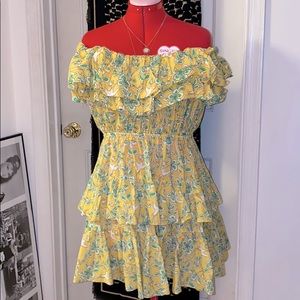 Rhode Dotty Off-the-Shoulder Yellow Eden Dress